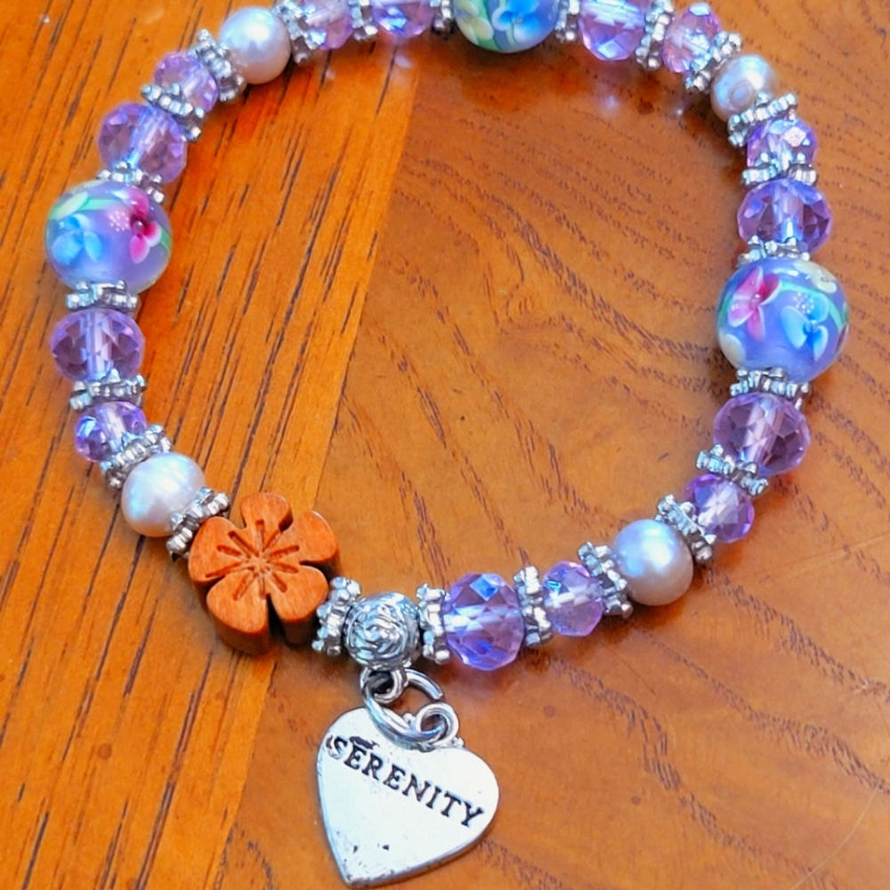 Glass bead serenity stretchy bracelet